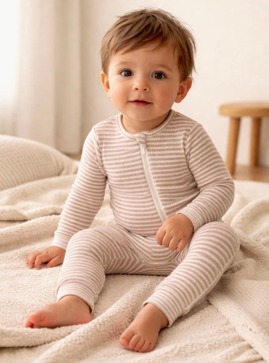 Tan Stripe Ribbed Romper