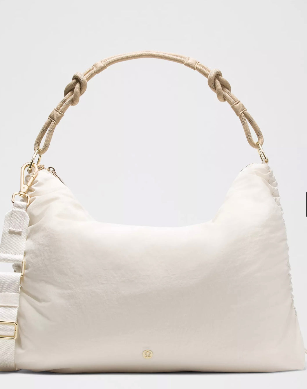 Convertible Ruched Crossbody Bag *Large - Ivory/Khaki/Gold