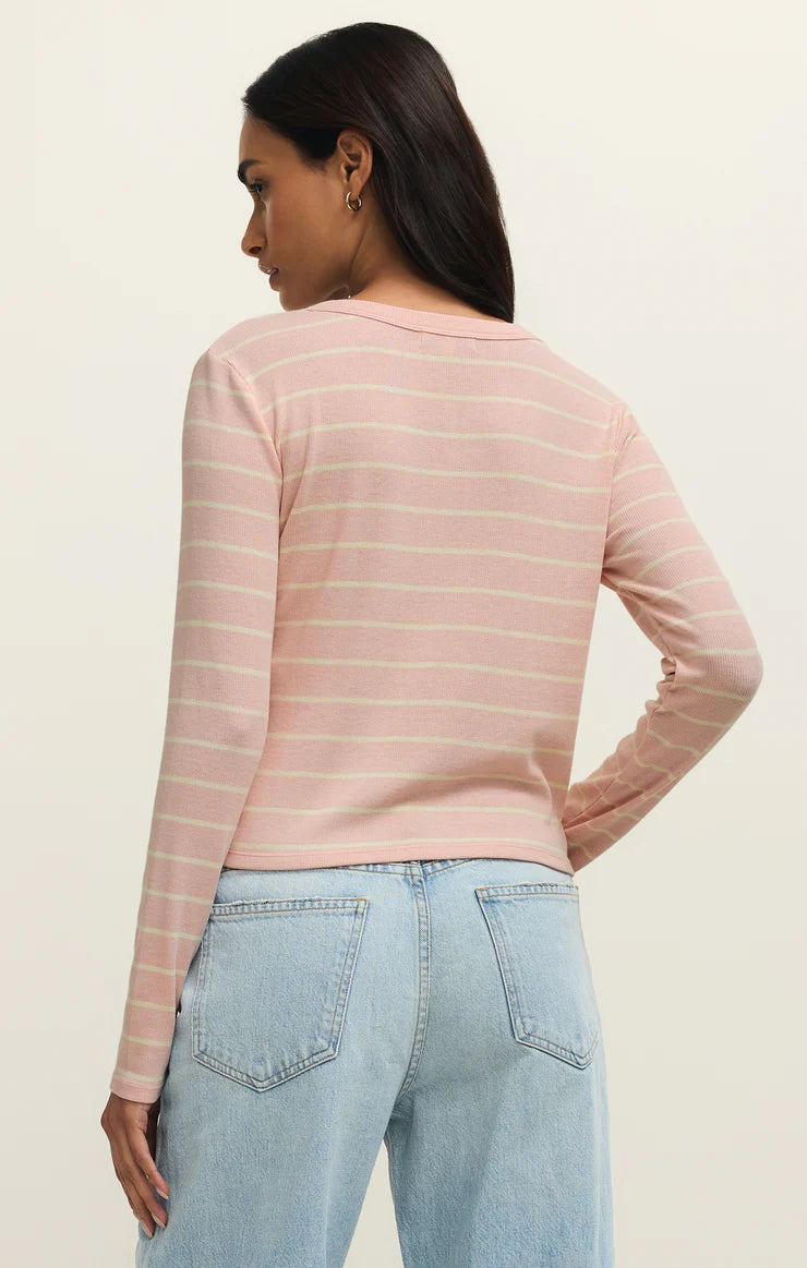 Ferris Henley Striped Top - Washed Pink