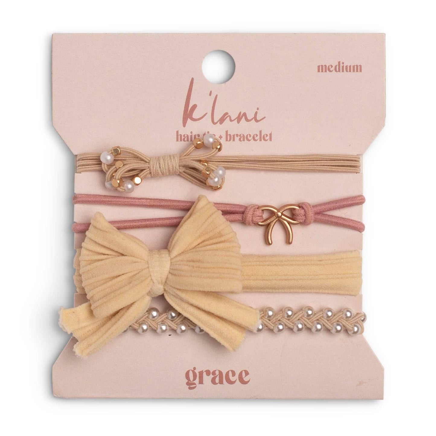 "Grace" Pearls, Gold and Bows Hair Tie Bracelets