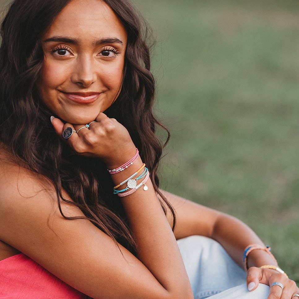"Embrace" Bright Pastels with Silver Sea Turtle Charm Hair Tie Bracelets - Medium