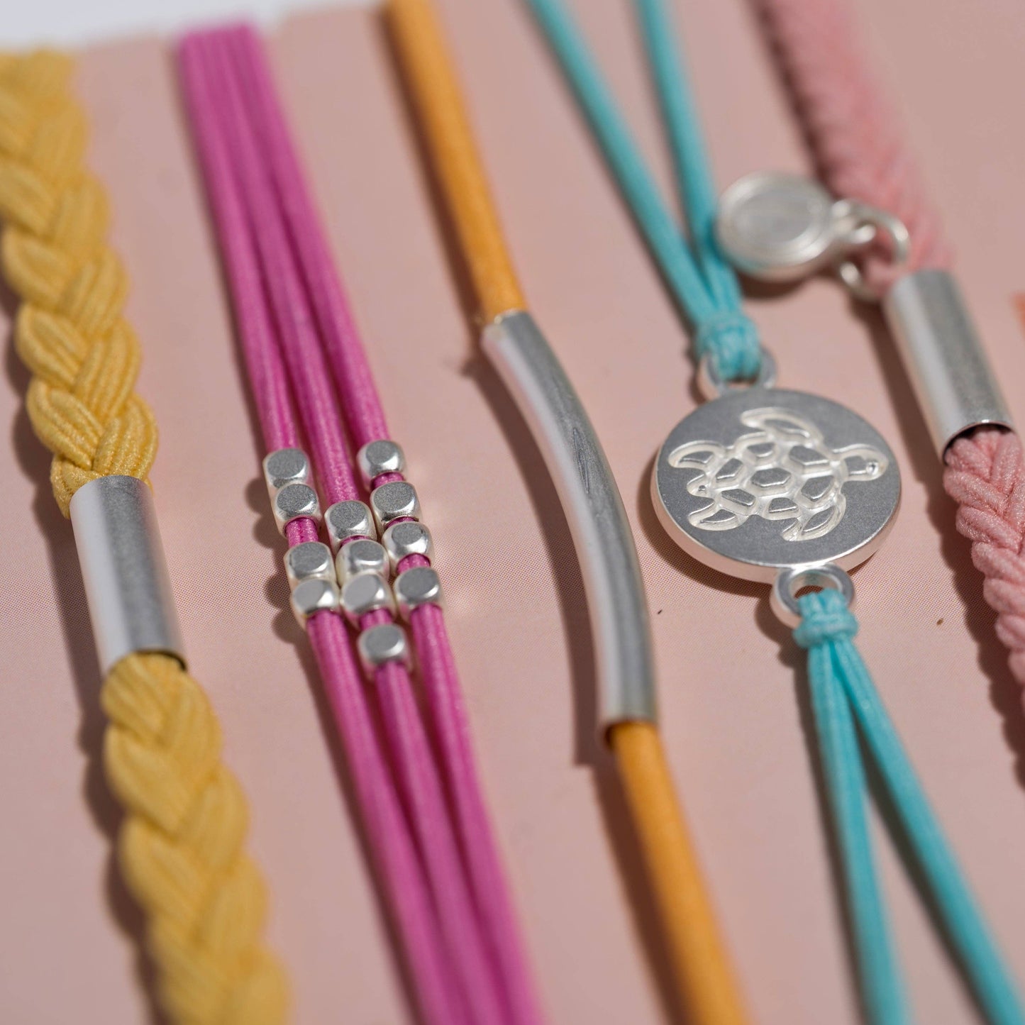 "Embrace" Bright Pastels with Silver Sea Turtle Charm Hair Tie Bracelets - Medium