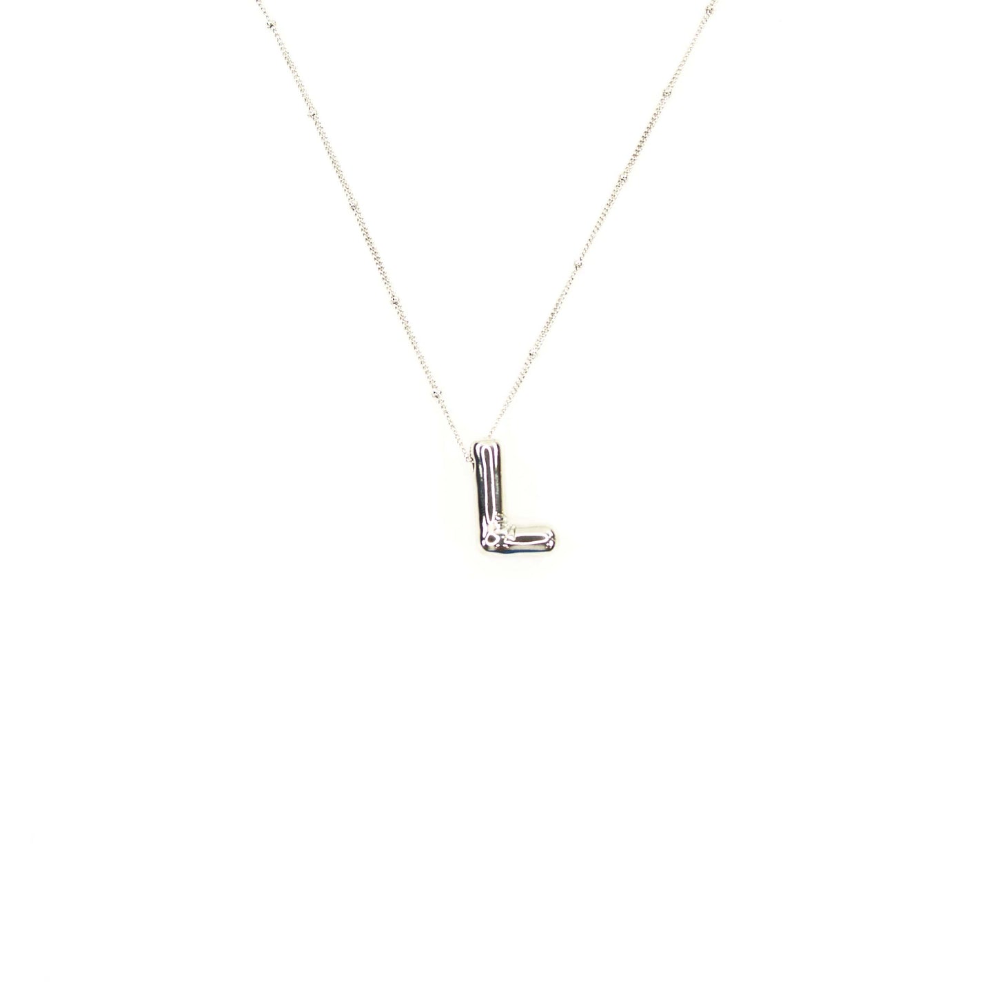 Initial Balloon Bubble Silver Necklace: R