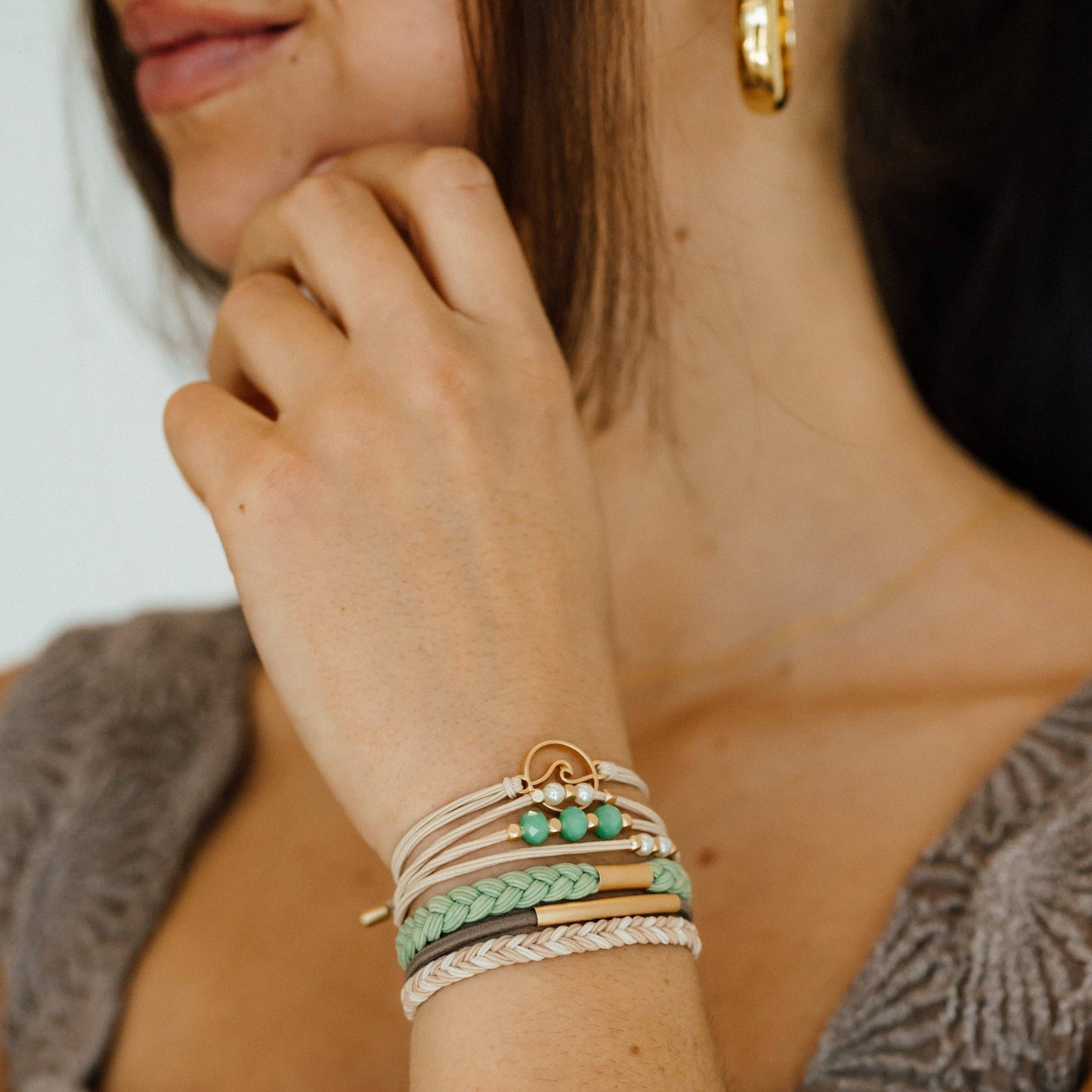 "Reflect" Gold Wave with Beachy Neutrals Hair Tie Bracelets - Medium
