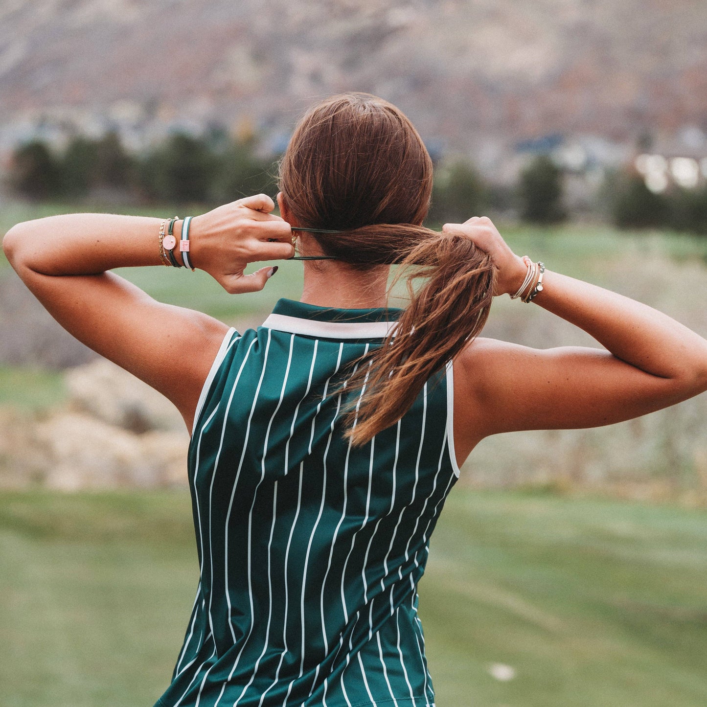 "Tee Time" Green and Pink Hair Tie Bracelets with Removable Ball Marker - Medium