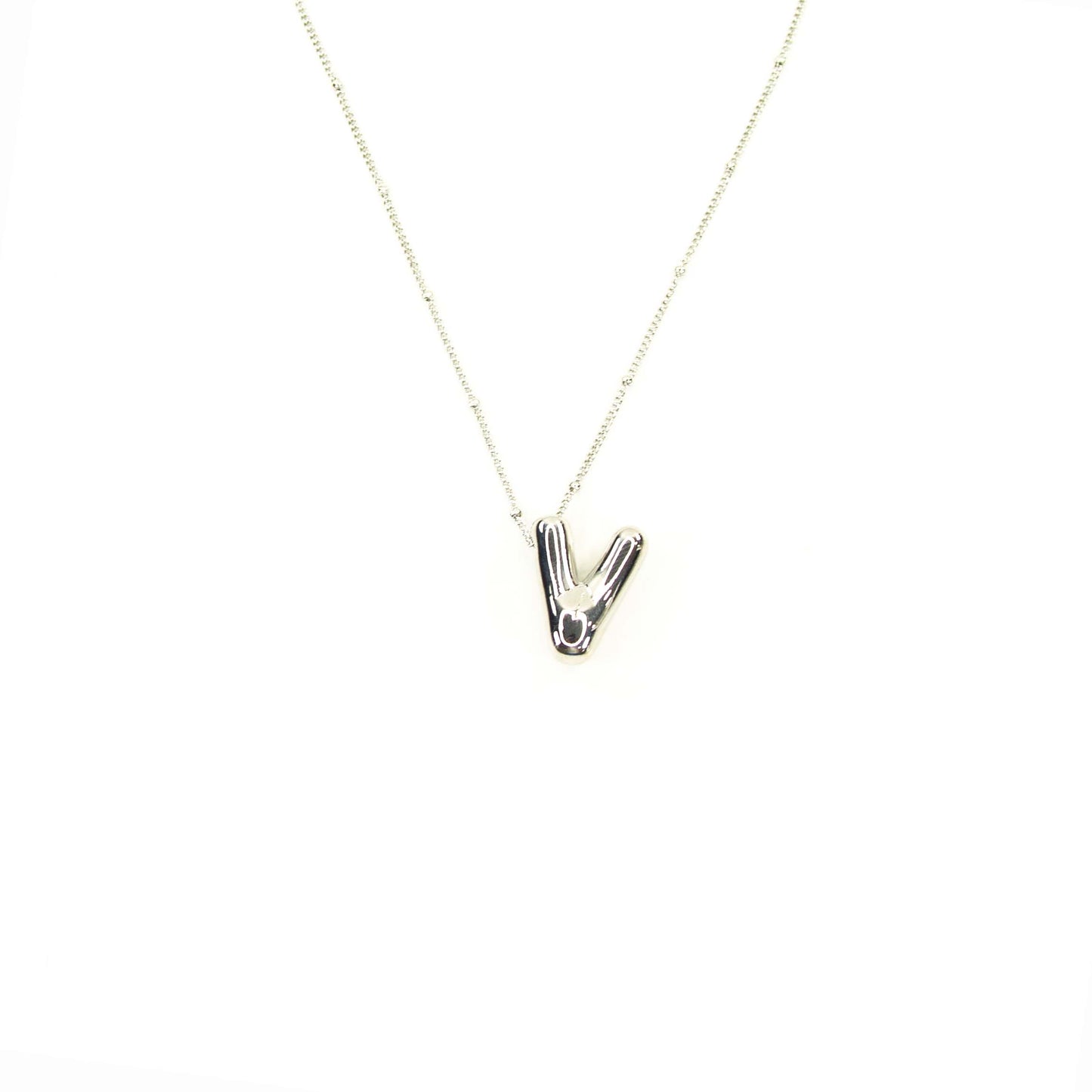 Initial Balloon Bubble Silver Necklace: F