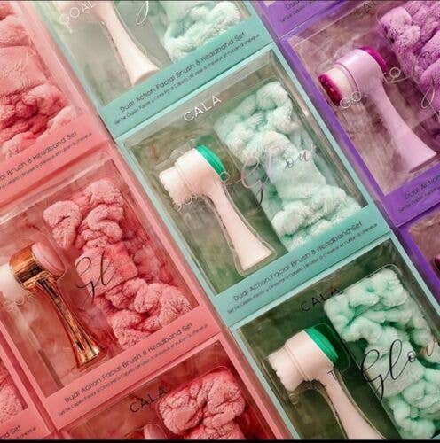 Goal to Glow Dual Action Facial Brush & Headband Set: Rose Gold