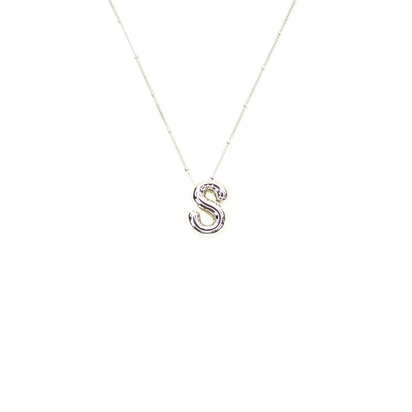 Initial Balloon Bubble Silver Necklace: B