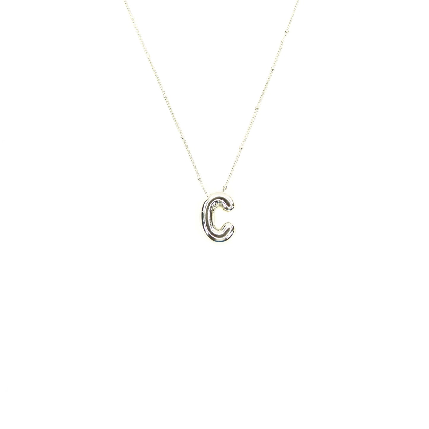 Initial Balloon Bubble Silver Necklace: N
