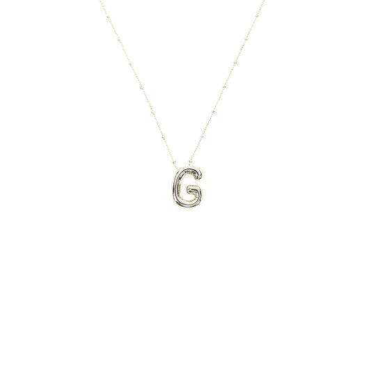 Initial Balloon Bubble Silver Necklace: G