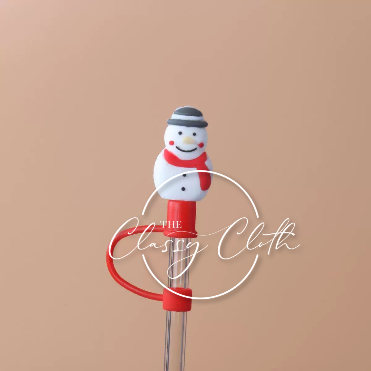 Tumbler Straw Toppers - White Snowman/Red Scarf
