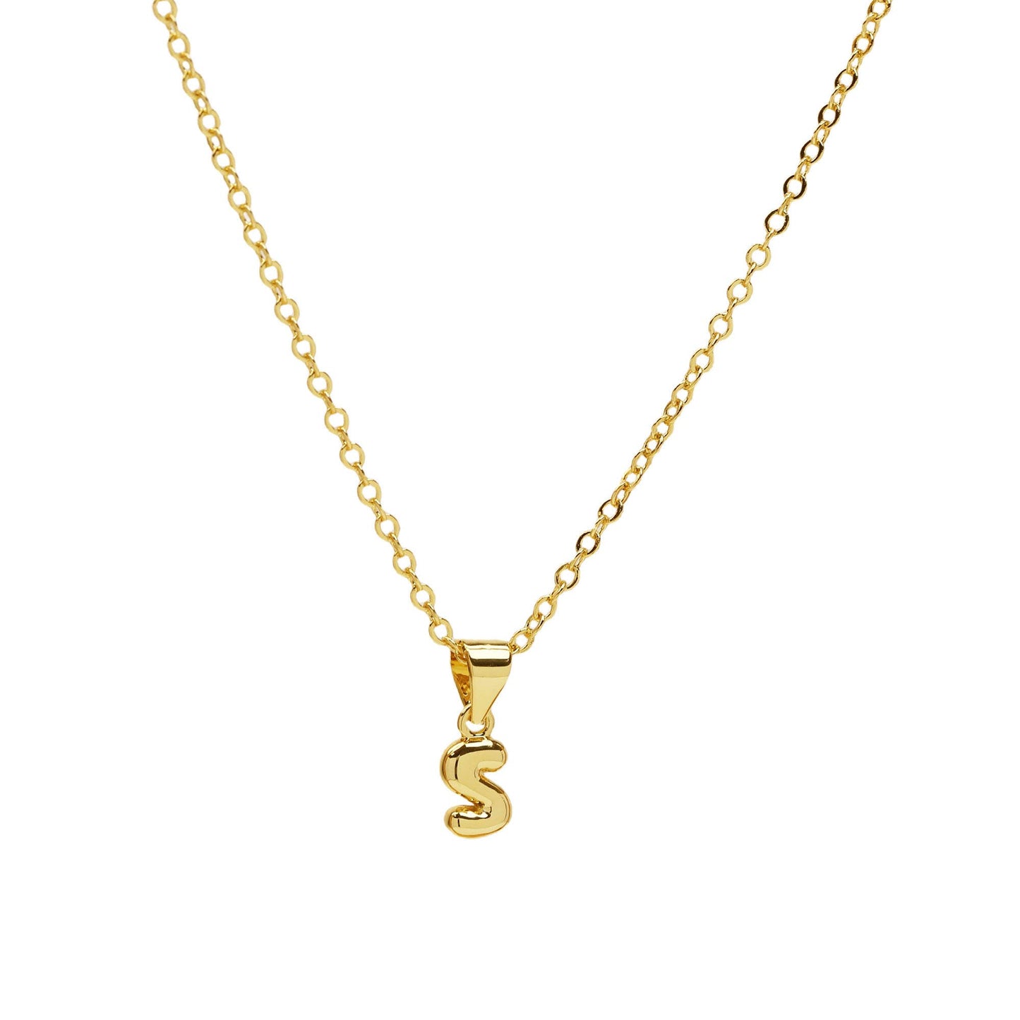 Initial Mini Balloon Bubble 18K Gold Necklace: S