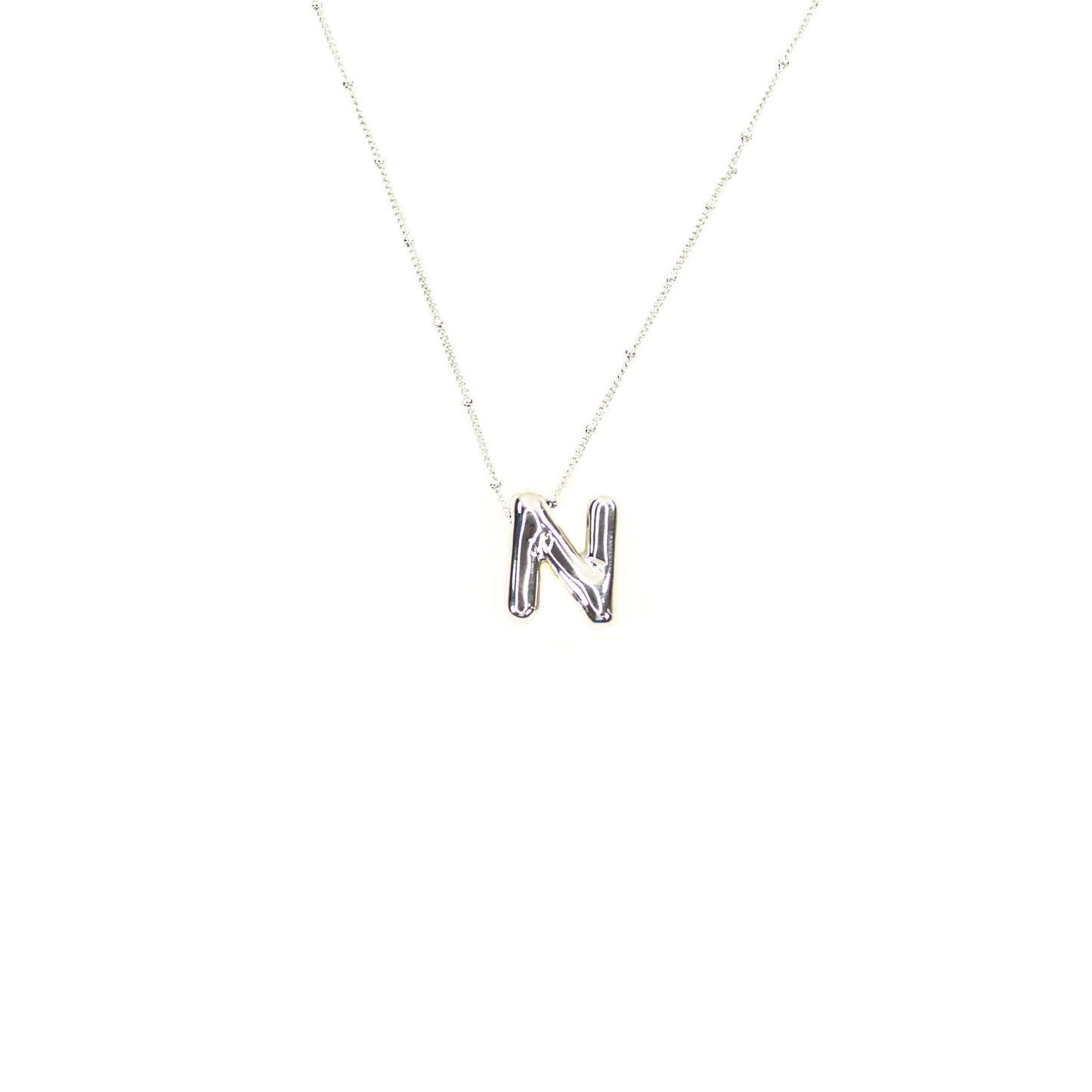 Initial Balloon Bubble Silver Necklace: N