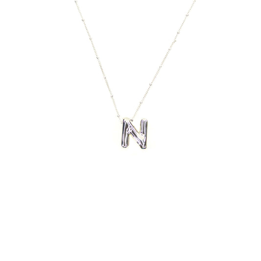 Initial Balloon Bubble Silver Necklace: N