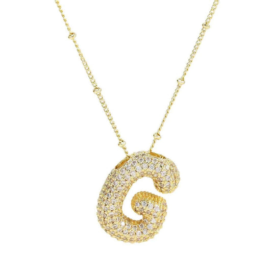 Initial CZ Balloon Bubble 18K Gold Necklace: G