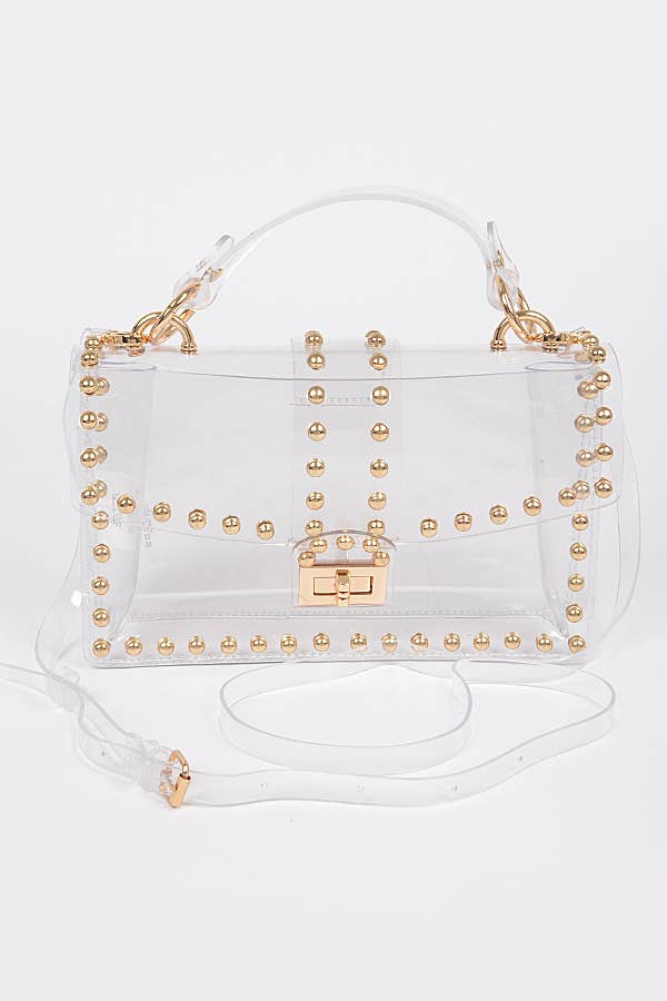 Round Studded Clear Crossbody Bag - Gold