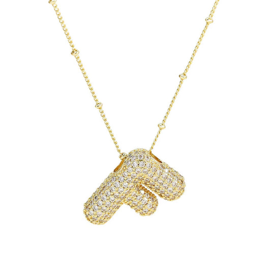 Initial CZ Balloon Bubble 18K Gold Necklace: F