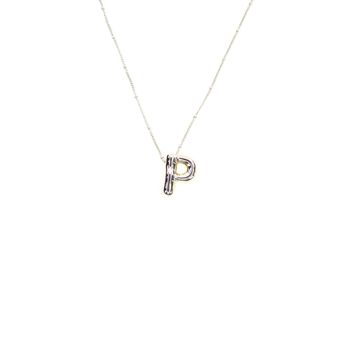Initial Balloon Bubble Silver Necklace: P