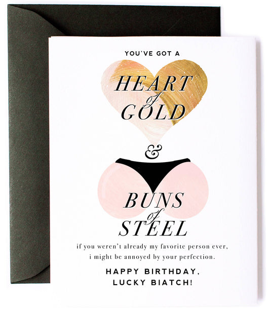 Heart of Gold & Buns of Steel - Birthday Card