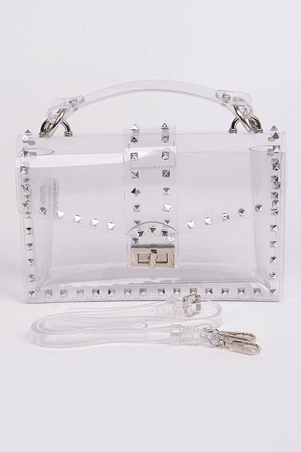 Clear Studded Clutch - Silver