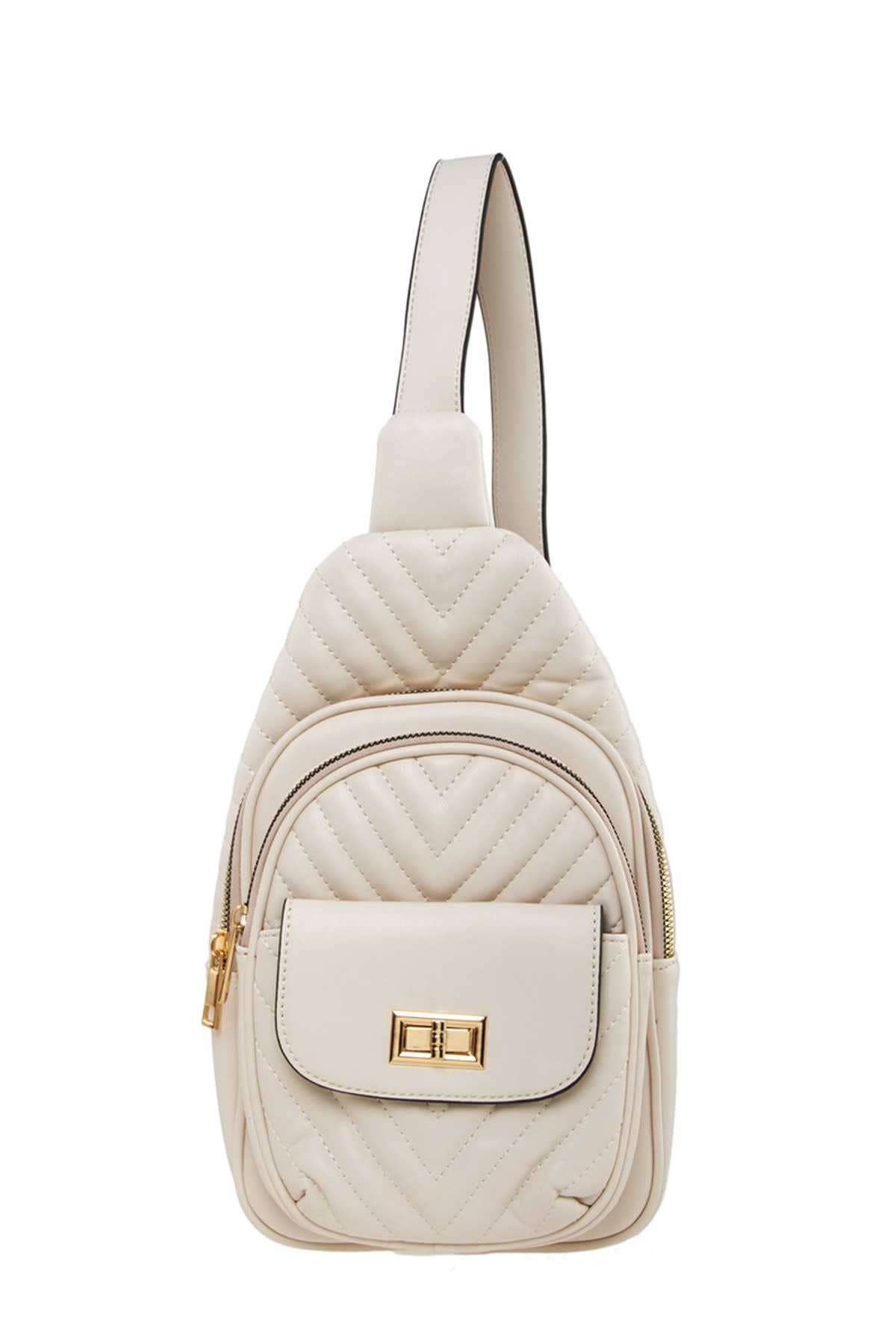 Chevron Quilted Sling Bag - Beige