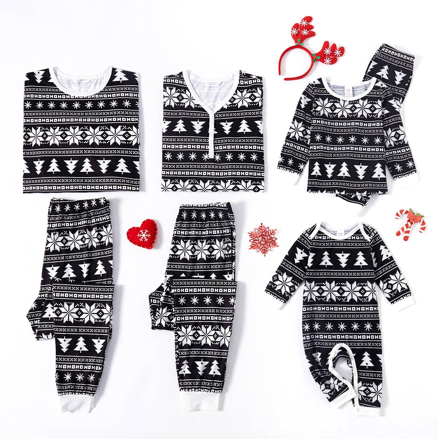 Christmas All Over Print Black Pajama Set