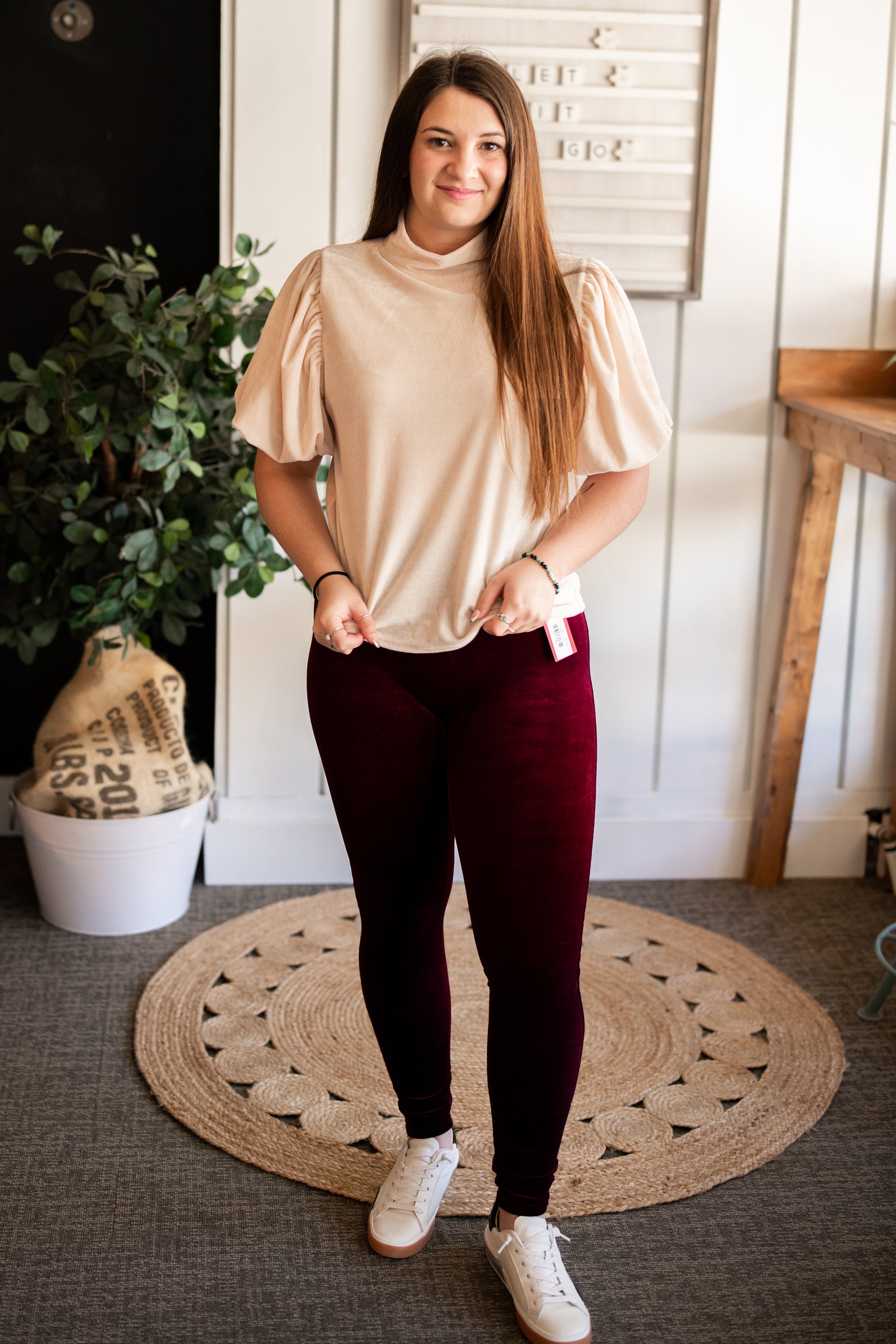 Velvet Leggings - Rich Burgundy