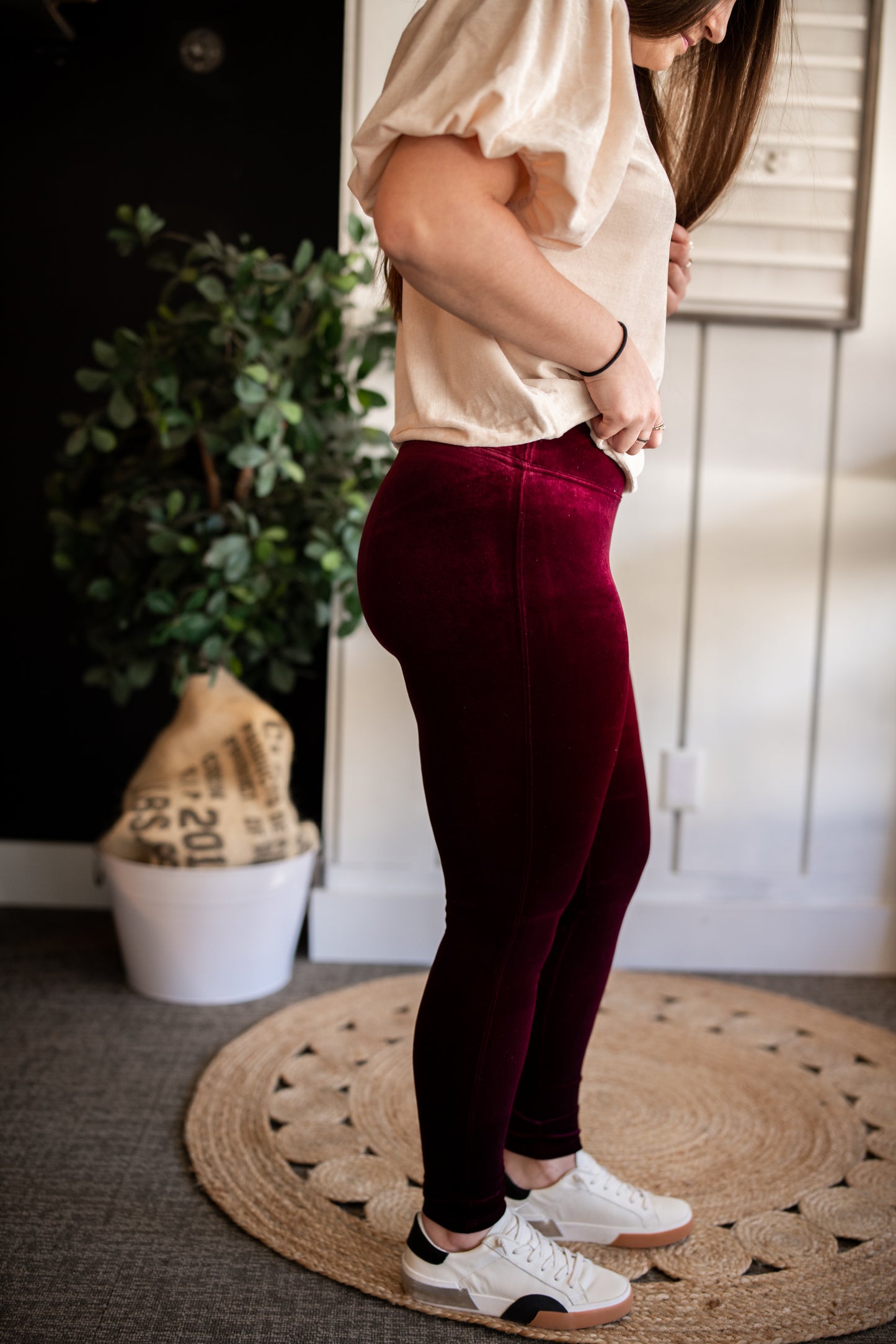 Velvet Leggings - Rich Burgundy