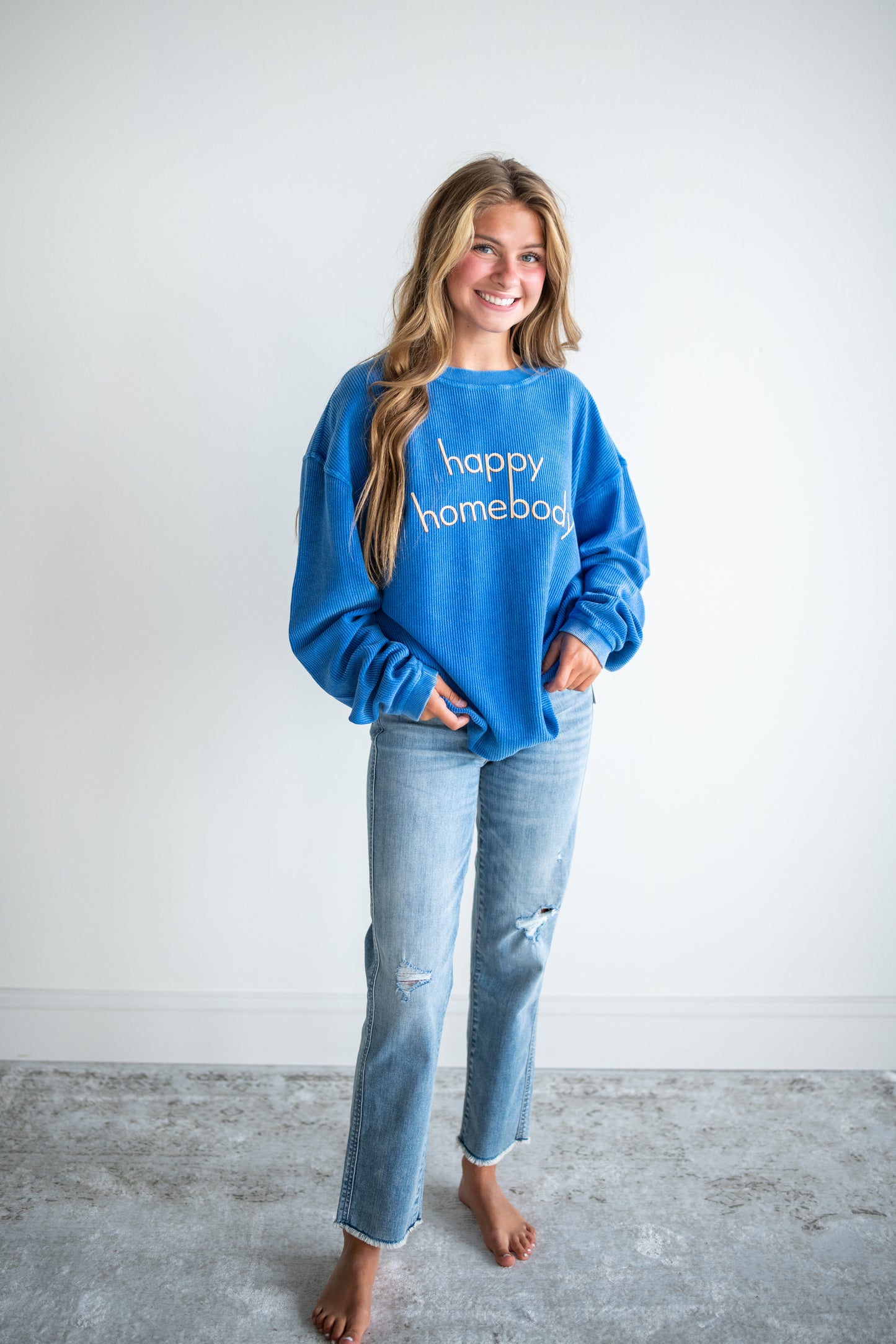 Happy Homebody Ribbed Sweater - Blue