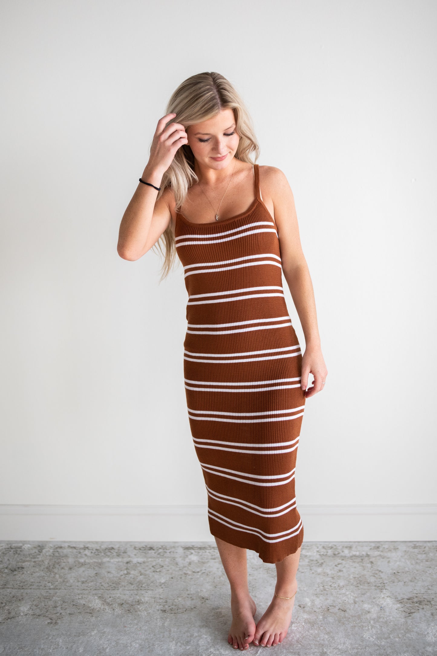 Sullie Stripe Midi Dress - Brown