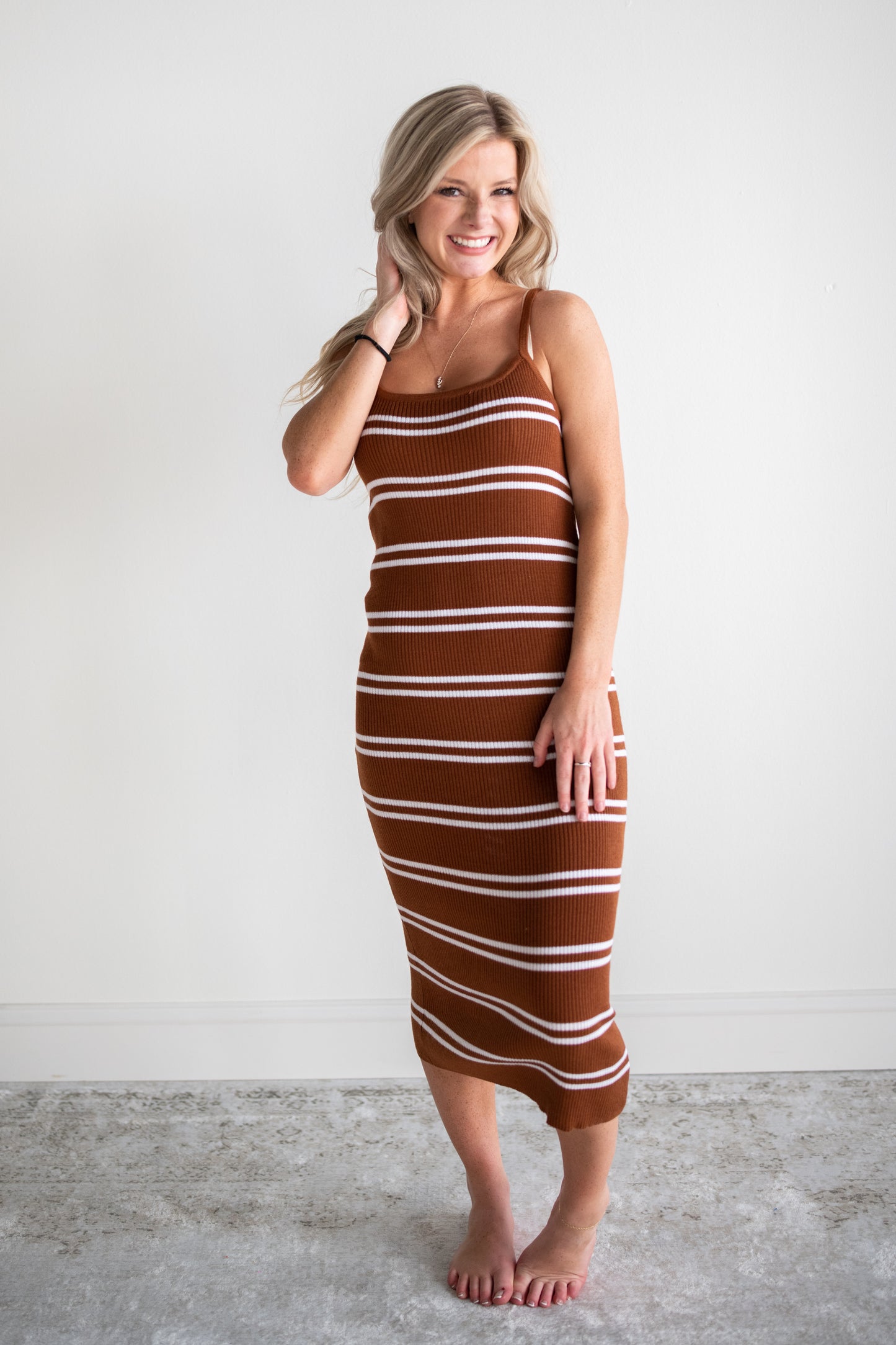 Sullie Stripe Midi Dress - Brown