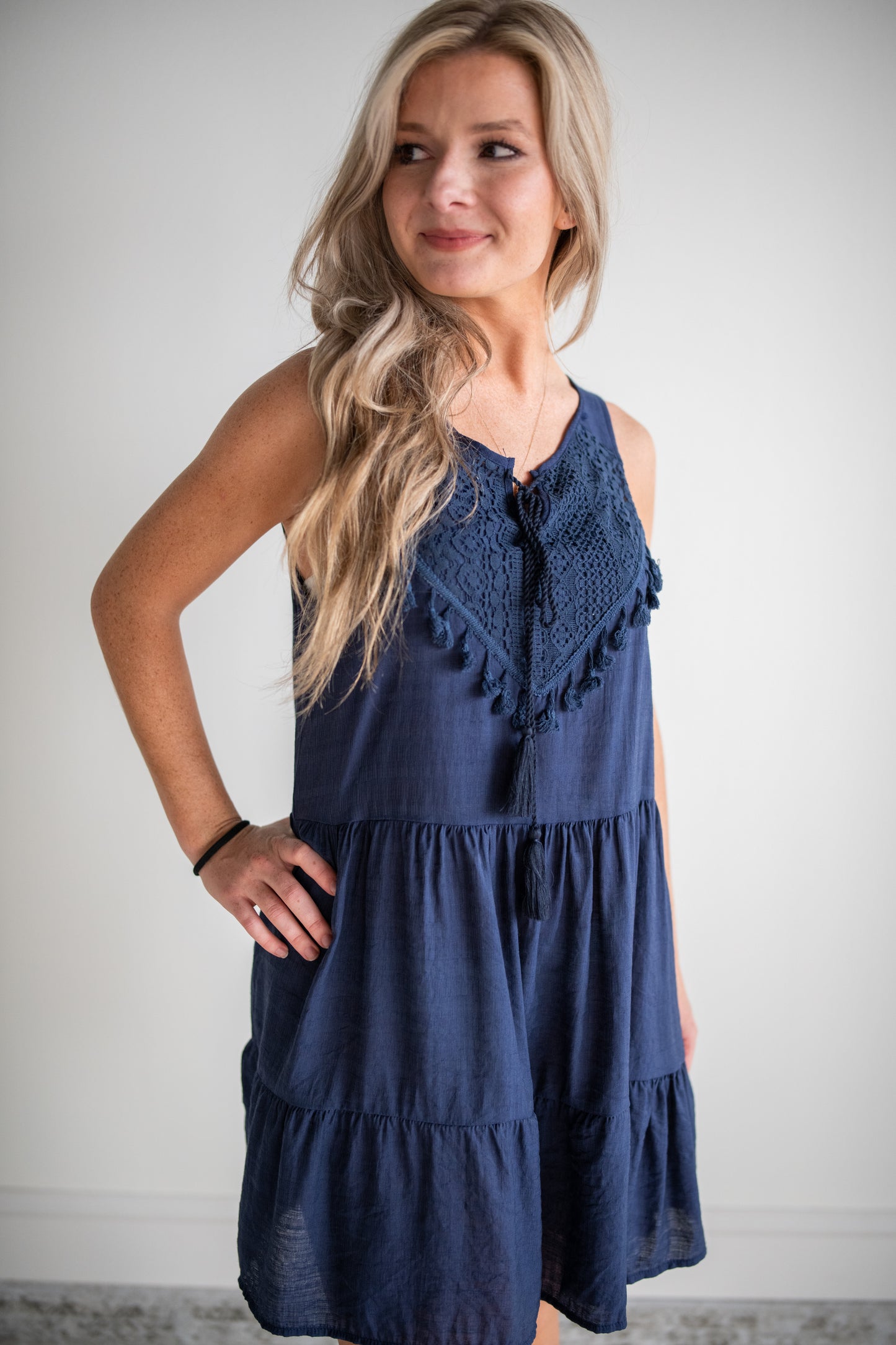 Delane Crochet Dress - Navy