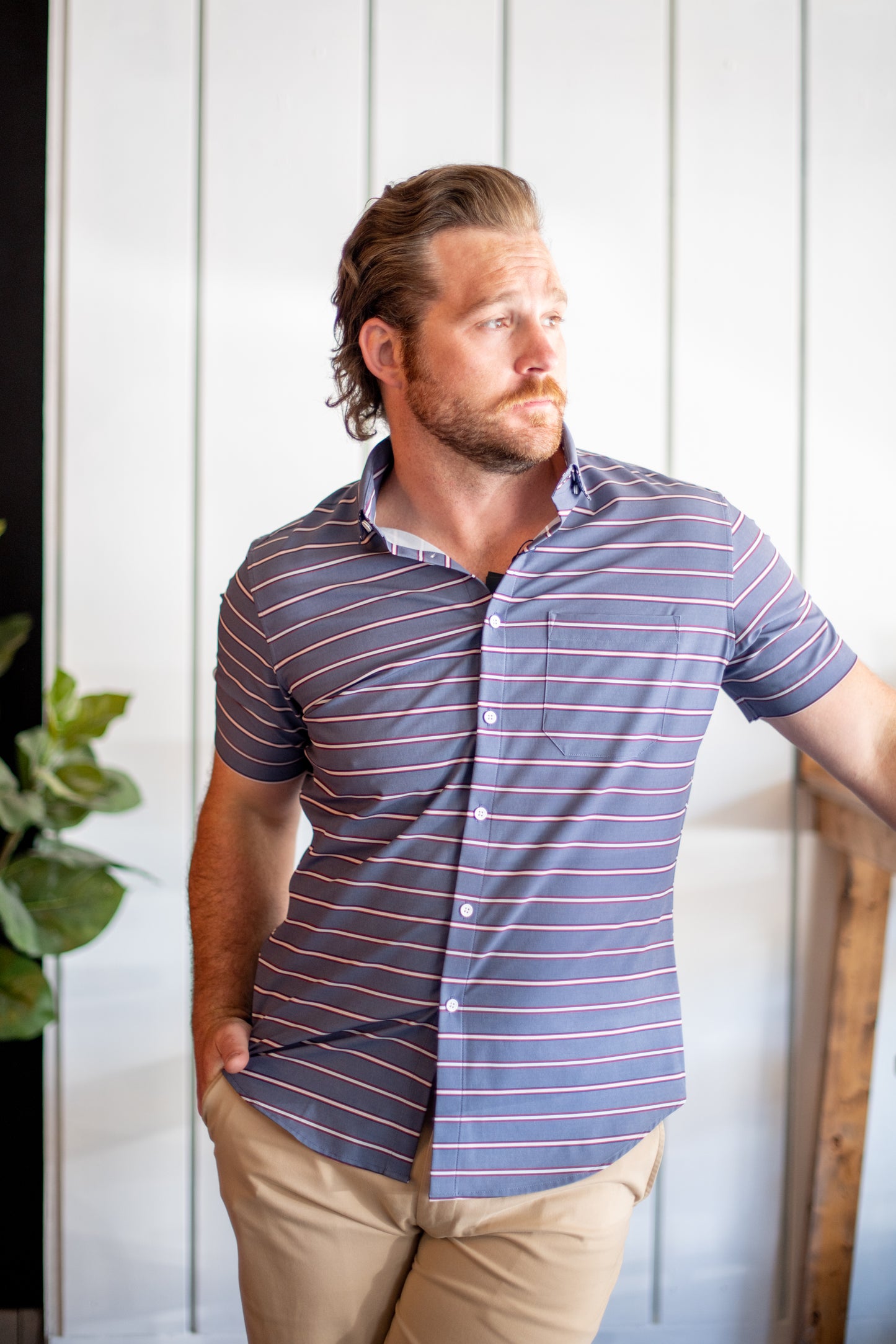 Chambray Stripe SS Button Up