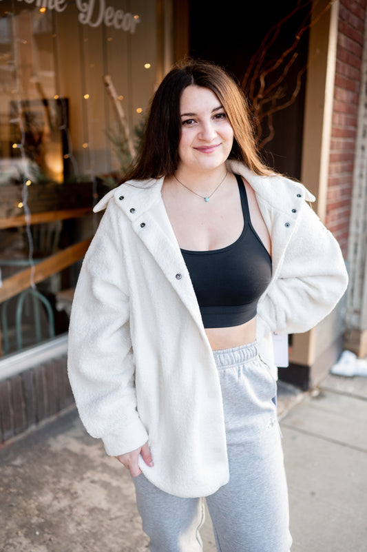 Micro Sherpa Envy Shacket - Ivory