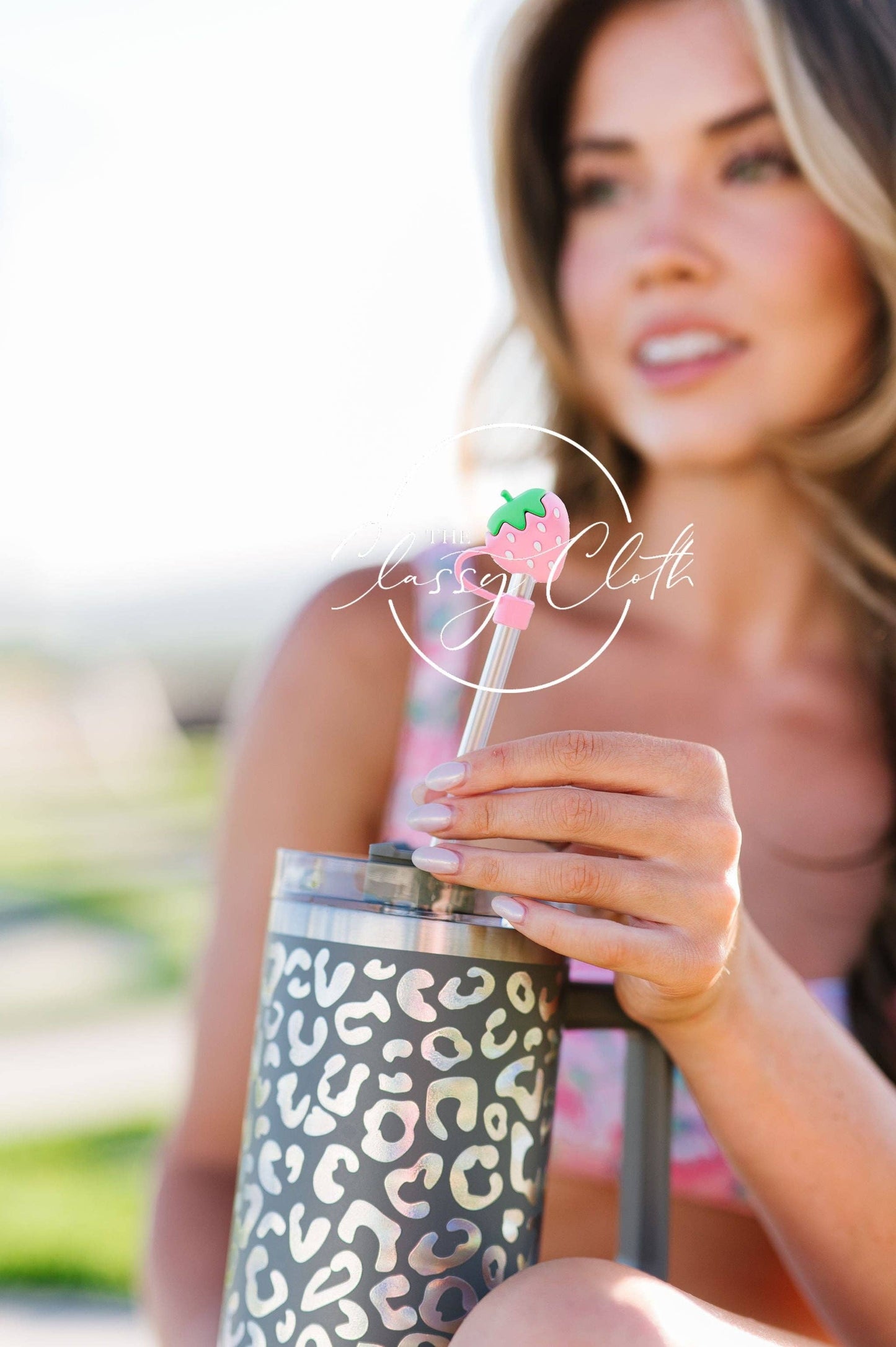 Tumbler Straw Toppers - Pink Strawberry