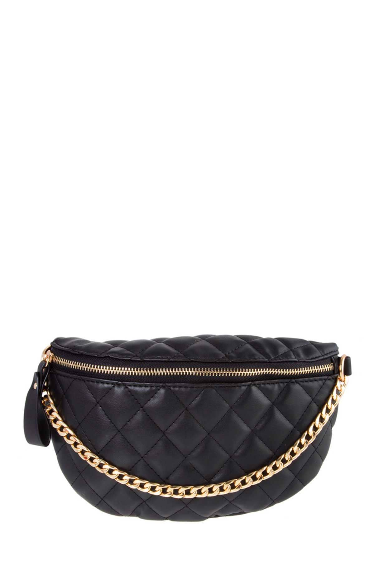 Chain & Quilt Fanny Pack - Black/Gold