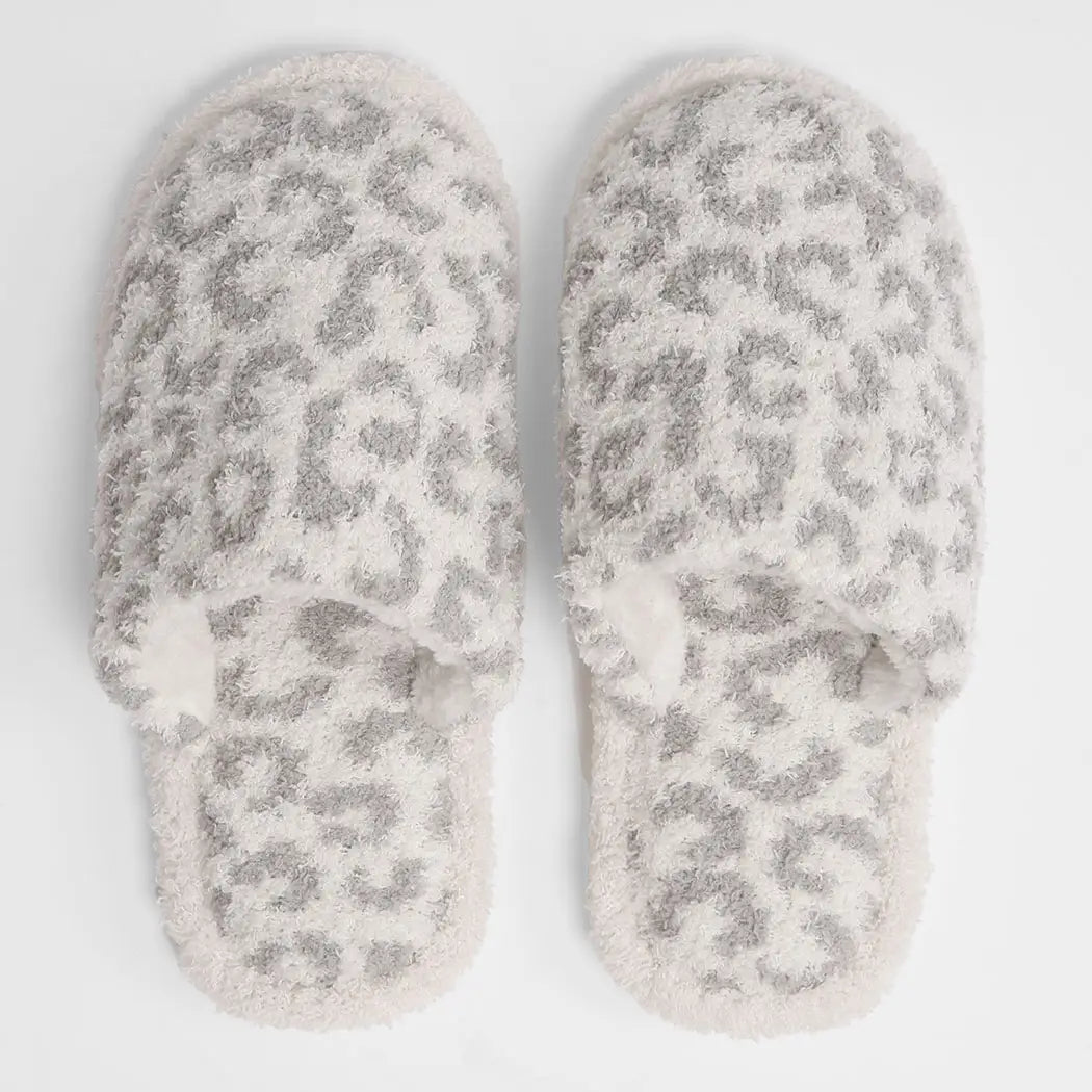 Winter Luxury Soft Leopard Pattern Slipper  - GREY