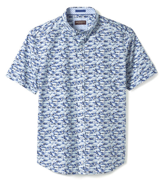 Cotton SS Button Up - Blue Hidden Shark