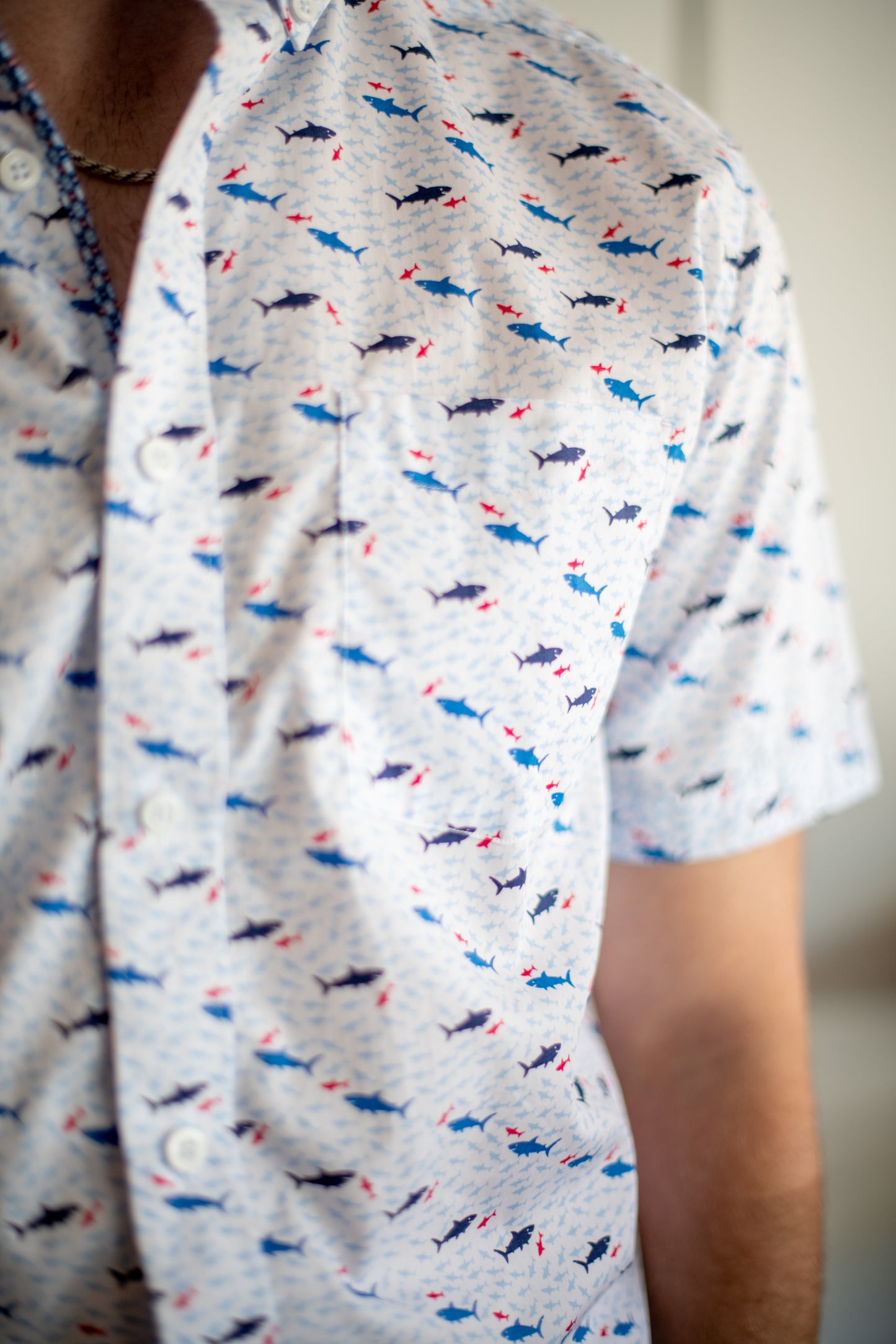 J&M Printed SS Button Up - Sharks