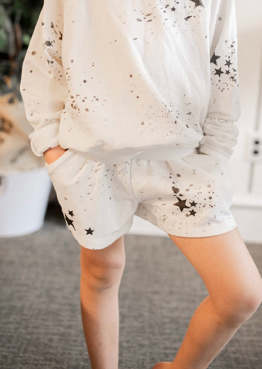 Girls Splatter Star Shorts - White