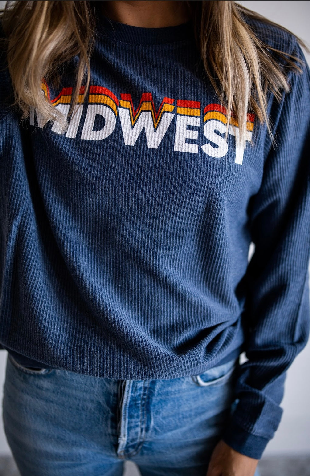 Midwest Stacked Cord Sweater - Navy