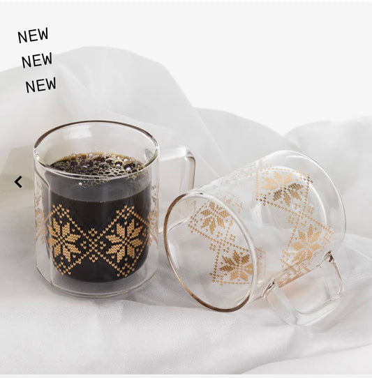 Gold Fairisle Glass Mug Set