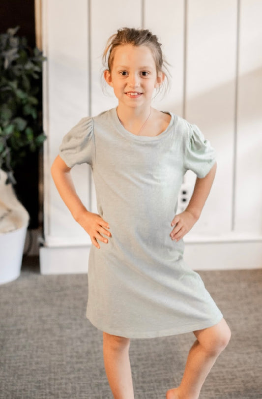 Girls Indi Slub Dress - Seaglass